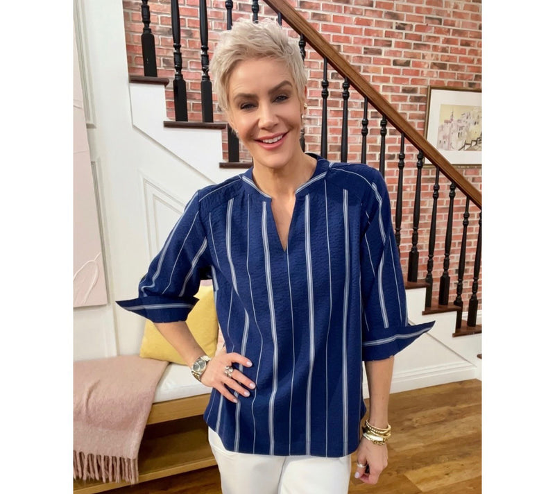 Joan Rivers Split Neck Varigated Seersucker Popover — View 7
