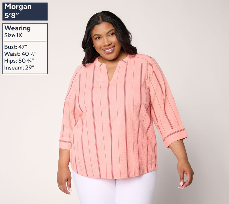 Joan Rivers Split Neck Varigated Seersucker Popover — View 2