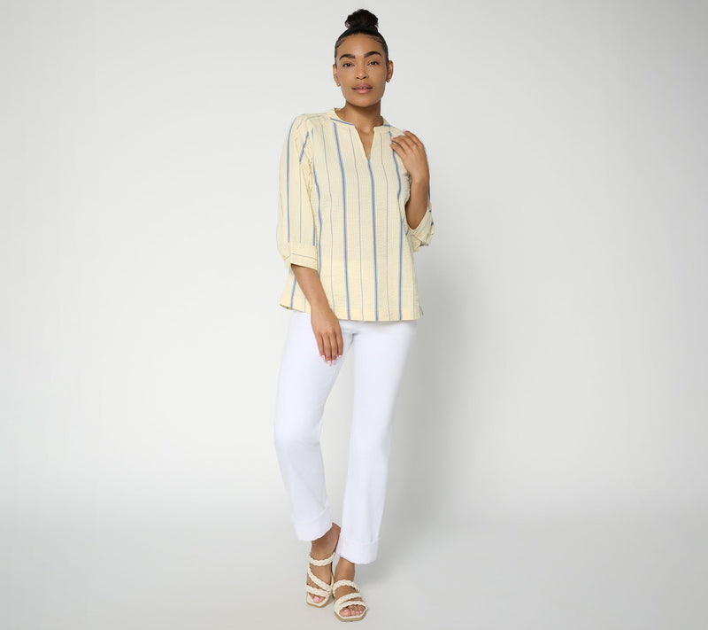Joan Rivers Split Neck Varigated Seersucker Popover — View 5