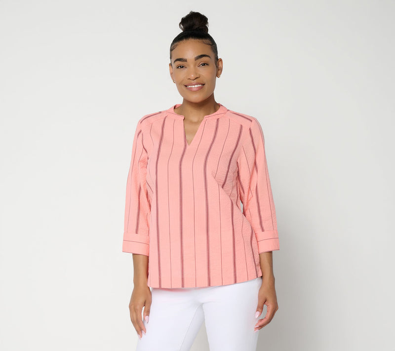Joan Rivers Split Neck Varigated Seersucker Popover — View 12