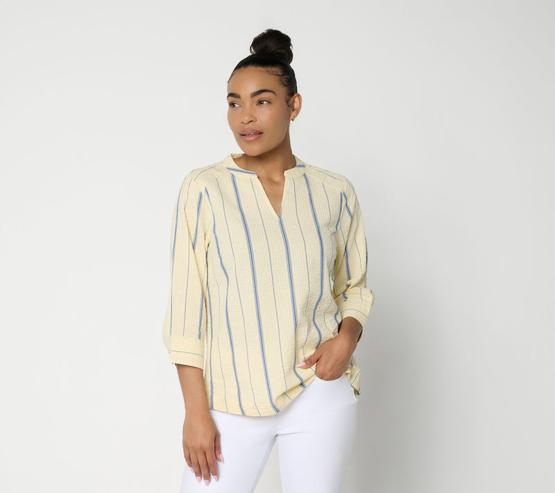Joan Rivers Split Neck Varigated Seersucker Popover — View 13