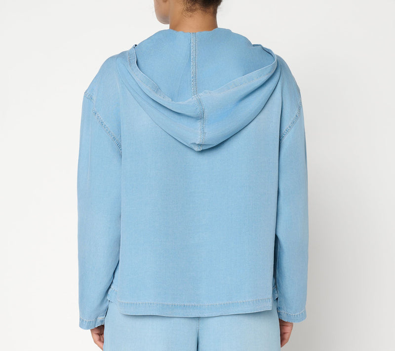 Peace Love World Denim Long Sleeve Lace Up Hoodie — View 5
