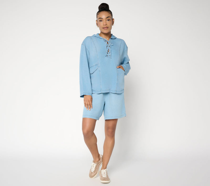 Peace Love World Denim Long Sleeve Lace Up Hoodie — View 6
