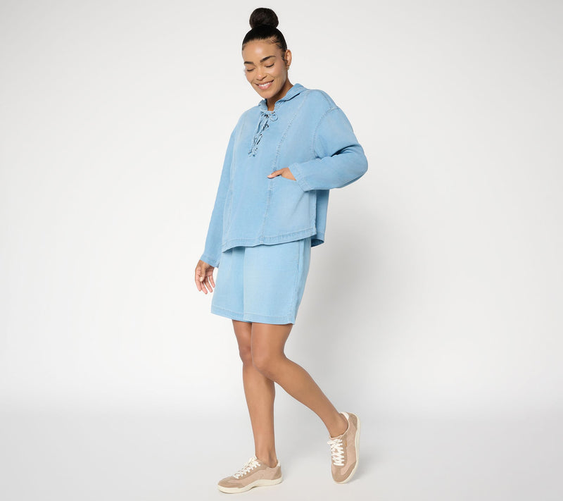Peace Love World Regular Denim Pull On Shorts with Smocked Waist — View 4