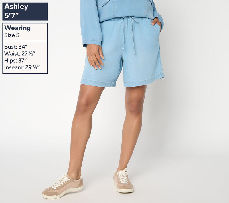 Peace Love World Regular Denim Pull On Shorts with Smocked Waist — View 2
