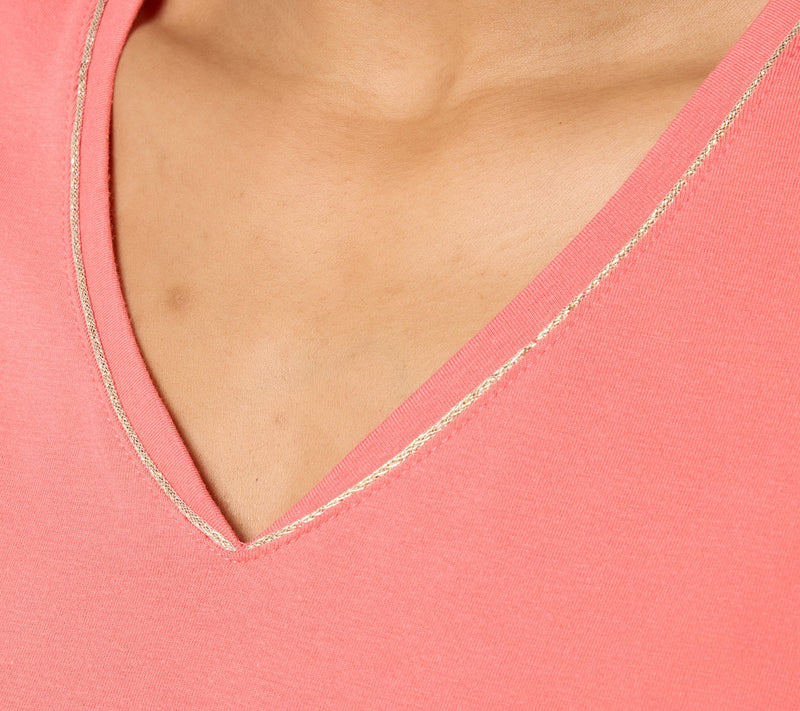 BEAUTIFUL by Lawrence Zarian Classic Knit Metallic Trim V-Neck Top — View 6