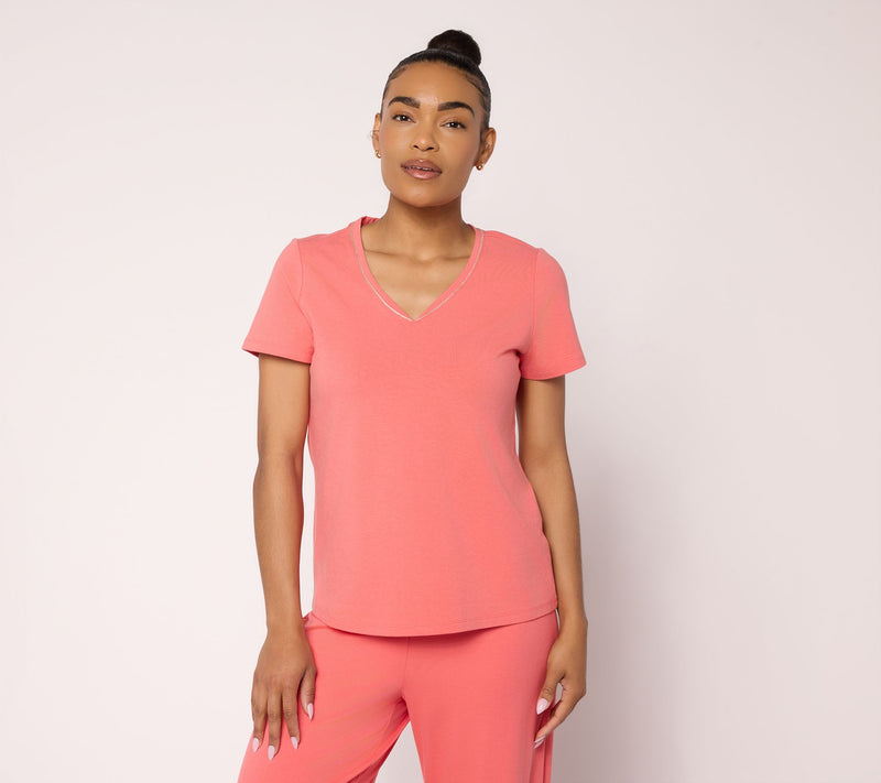 BEAUTIFUL by Lawrence Zarian Classic Knit Metallic Trim V-Neck Top — Main view