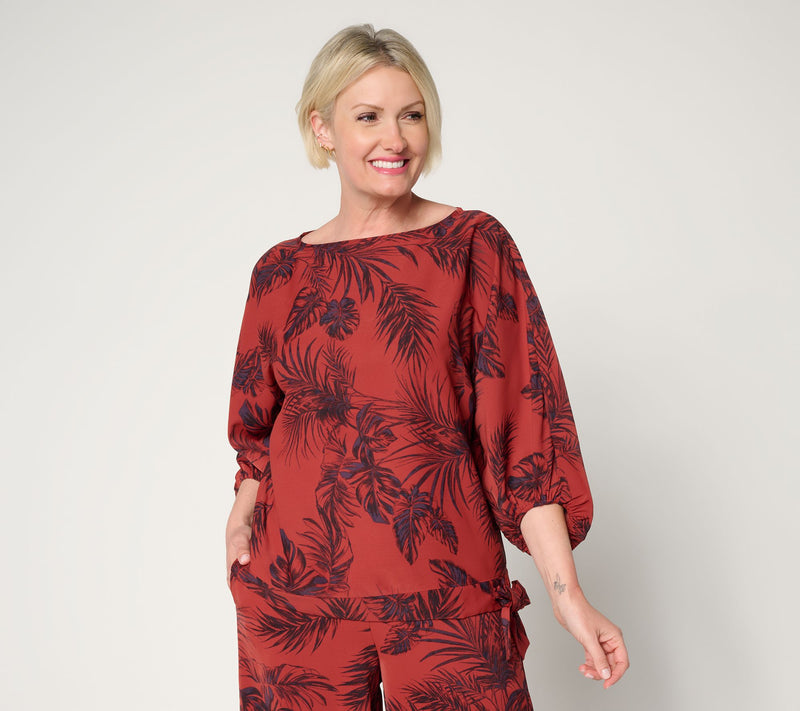 BEAUTIFUL by Lawrence Zarian Printed Boat Neck Waist Tie Top — View 13