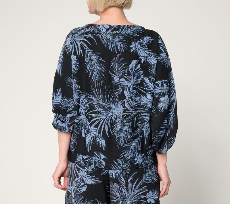 BEAUTIFUL by Lawrence Zarian Printed Boat Neck Waist Tie Top — View 4