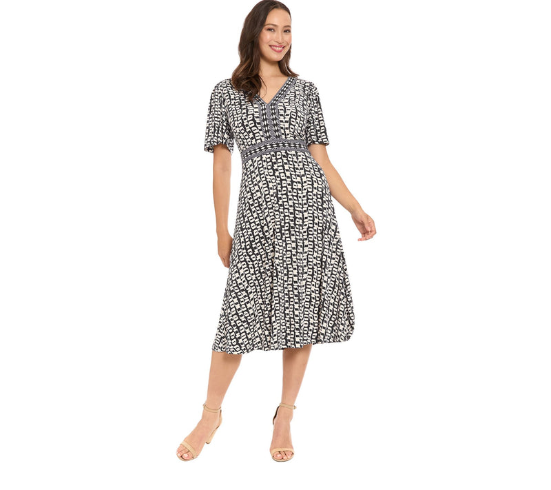 LONDON TIMES Framed V-Neck Flutter Flare Dress — Main view