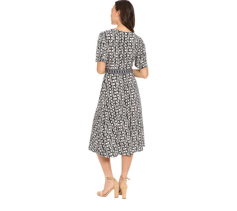 LONDON TIMES Framed V-Neck Flutter Flare Dress — View 3