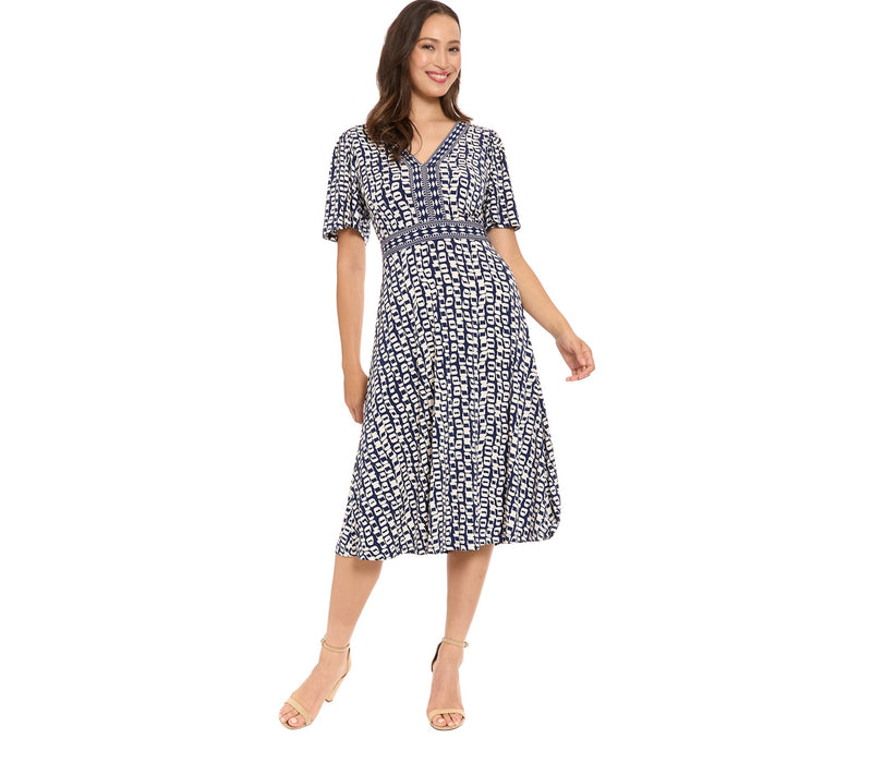 LONDON TIMES Framed V-Neck Flutter Flare Dress — View 9