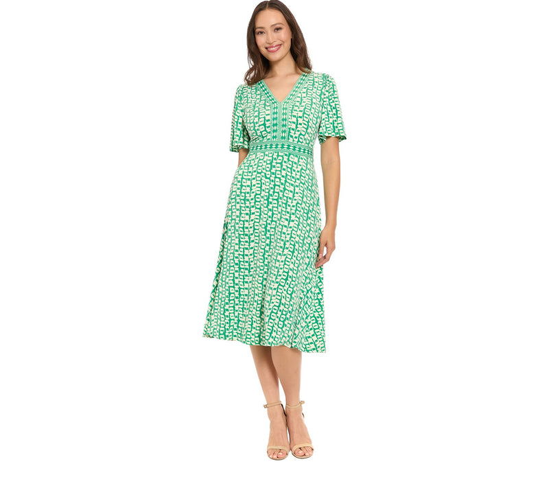 LONDON TIMES Framed V-Neck Flutter Flare Dress — View 10