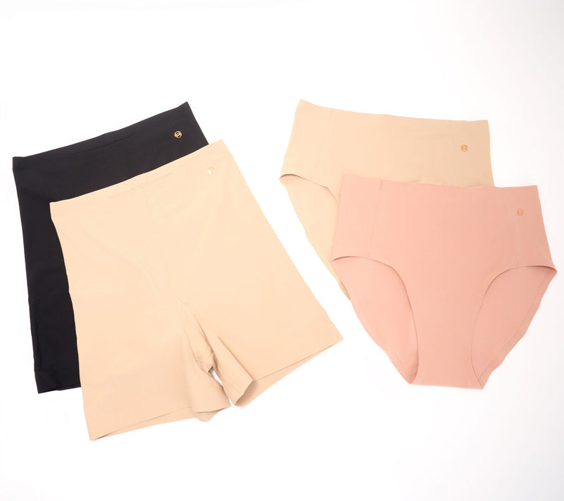 Evelyn & Bobbie High-Waisted Retro Bikini Panties & Slip Short Set of 4 — Main view
