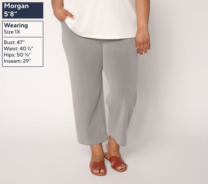 Denim & Co. Regular Comfy Knit Air Wide Leg Crop Pants — View 2