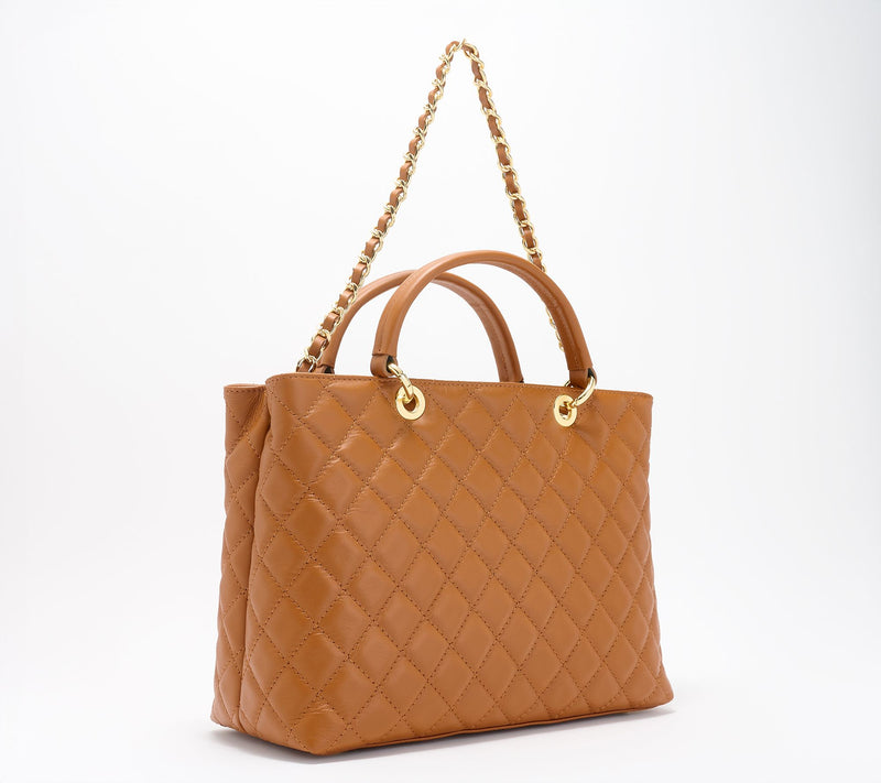 Filomena Amore Lady Firenze Quilted Leather Tote with Chain Shoulder Strap — View 8