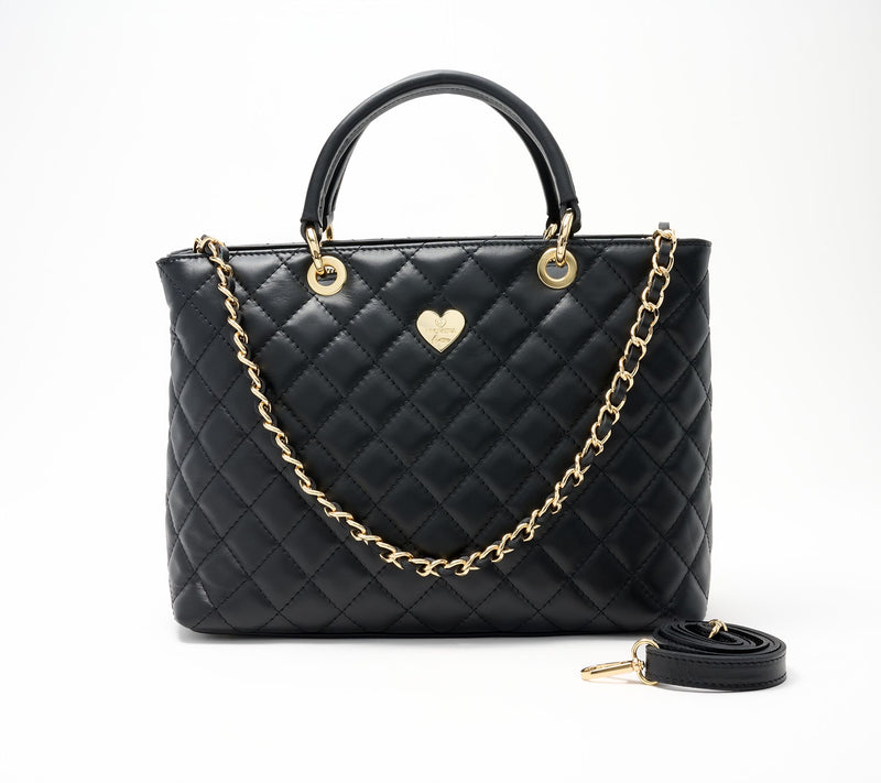 Filomena Amore Lady Firenze Quilted Leather Tote with Chain Shoulder Strap — View 3