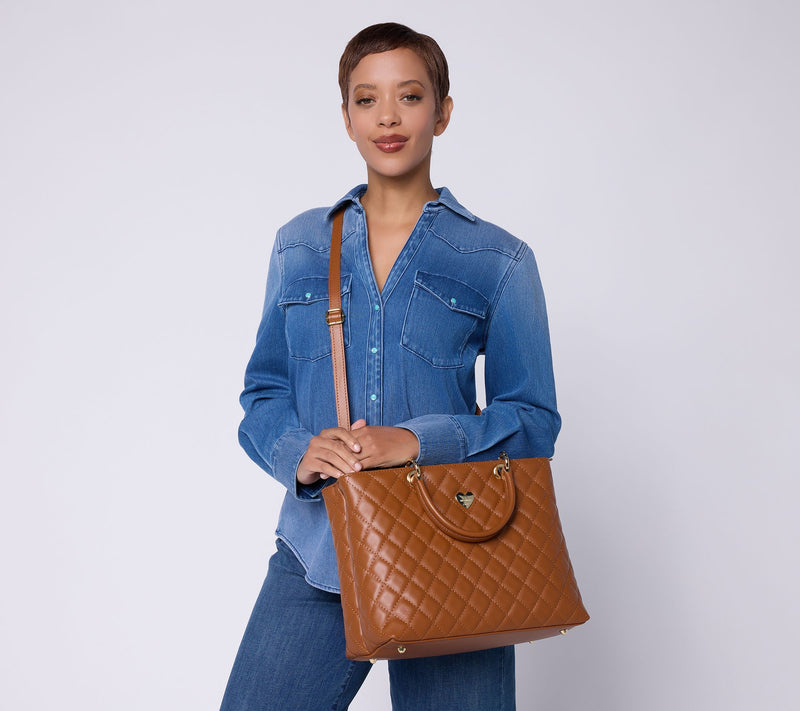 Filomena Amore Lady Firenze Quilted Leather Tote with Chain Shoulder Strap — View 11