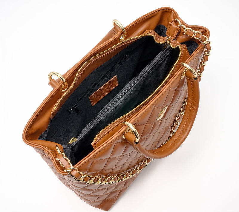Filomena Amore Lady Firenze Quilted Leather Tote with Chain Shoulder Strap — View 9