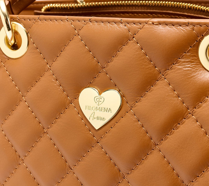 Filomena Amore Lady Firenze Quilted Leather Tote with Chain Shoulder Strap — View 10