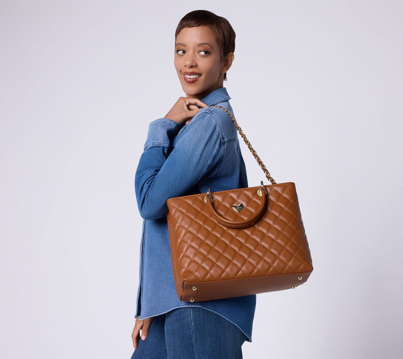 Filomena Amore Lady Firenze Quilted Leather Tote with Chain Shoulder Strap — View 12