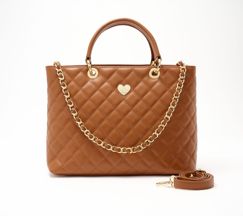 Filomena Amore Lady Firenze Quilted Leather Tote with Chain Shoulder Strap — View 6