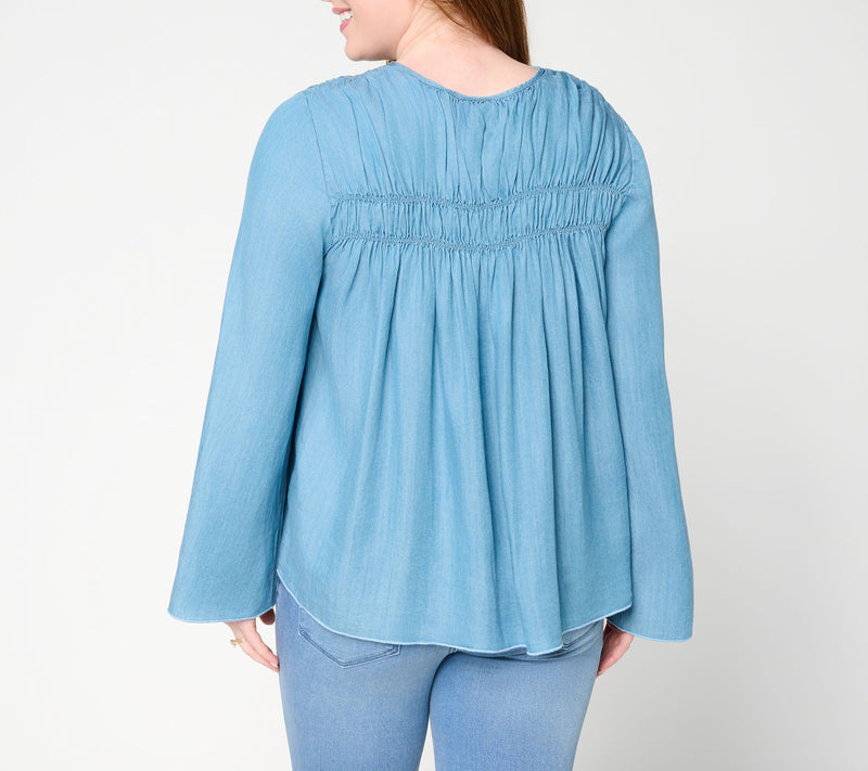 Felt Denim by Laurie Felt Long Sleeve Boho Woven Top — View 4