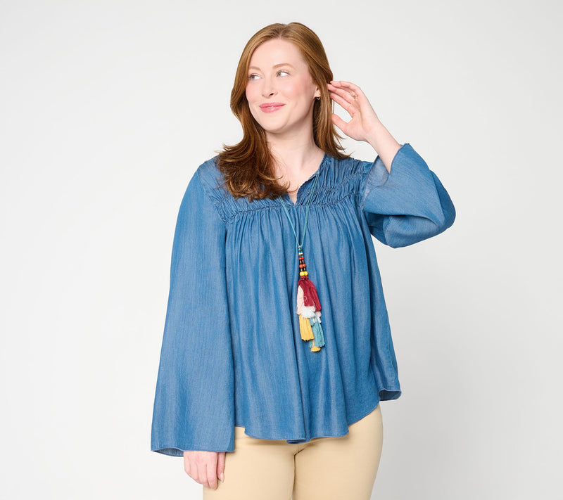 Felt Denim by Laurie Felt Long Sleeve Boho Woven Top — View 10