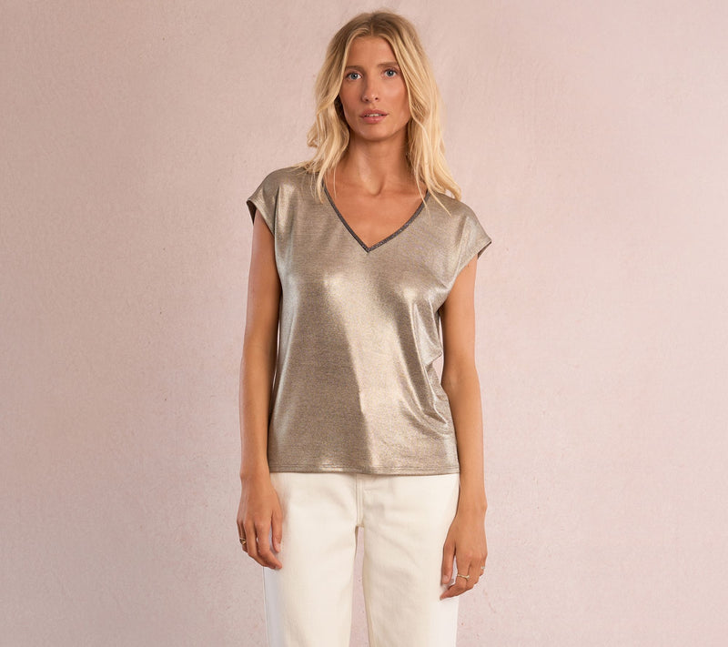Molly Bracken Knitted Metallic Tee — View 2