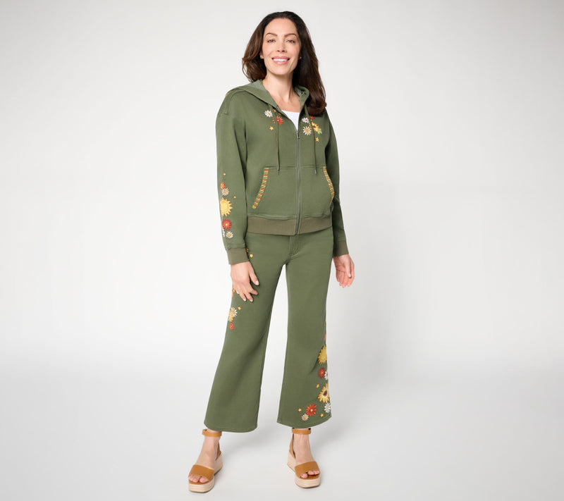 Driftwood Jeans Hallie Knit Denim Zip Front Embroidered Hoodie — View 11