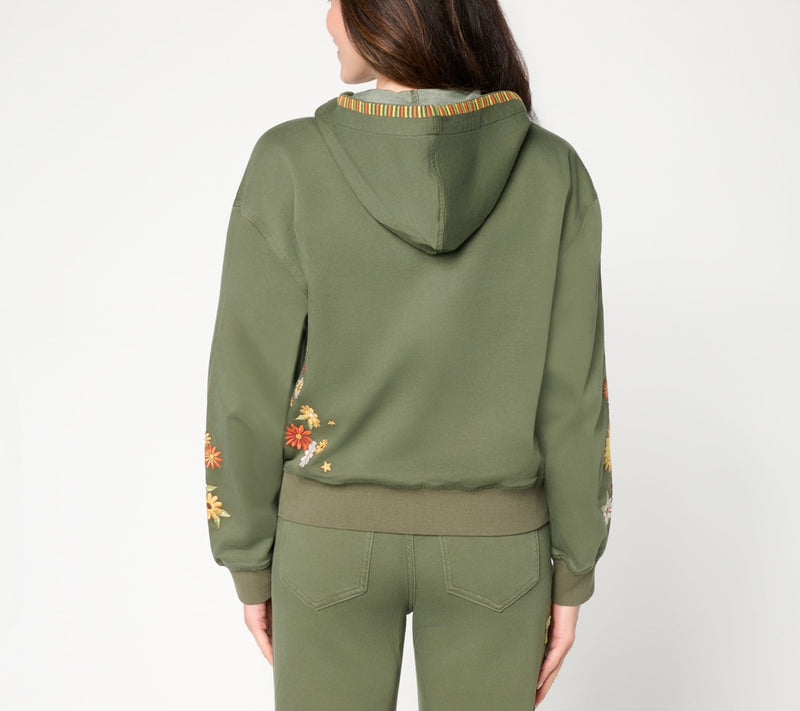 Driftwood Jeans Hallie Knit Denim Zip Front Embroidered Hoodie — View 10