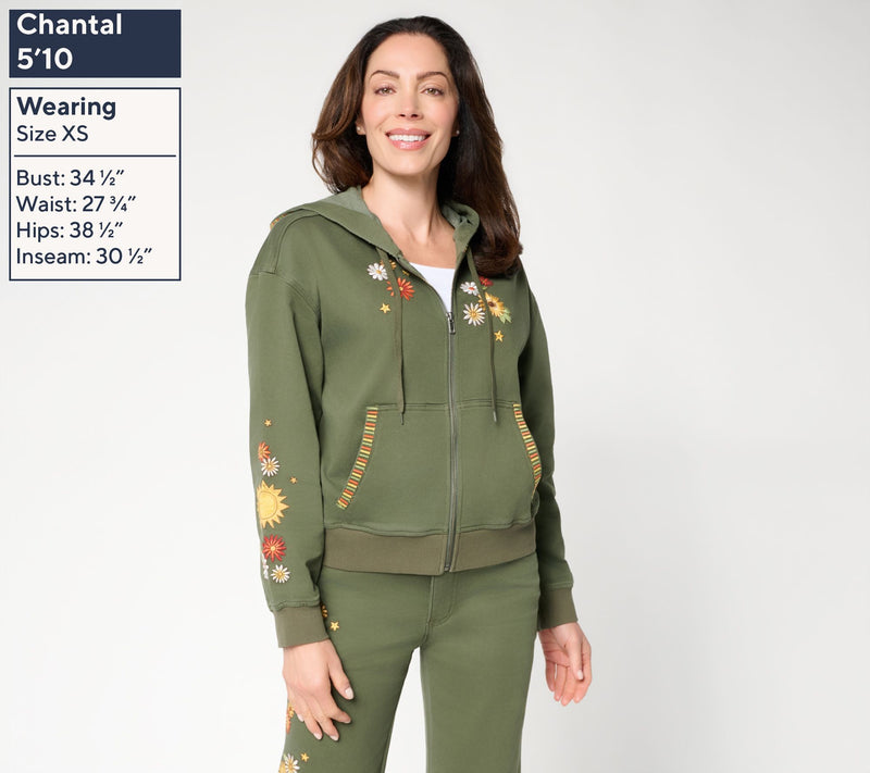 Driftwood Jeans Hallie Knit Denim Zip Front Embroidered Hoodie — View 9