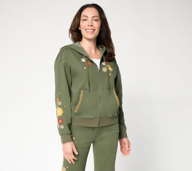 Driftwood Jeans Hallie Knit Denim Zip Front Embroidered Hoodie — View 7