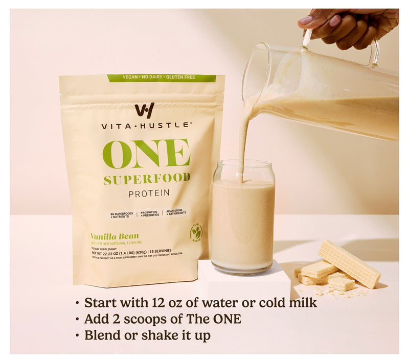 VitaHustle ONE Superfood 20g Protein Shake 15 Servings w/Shaker Bottle — View 4