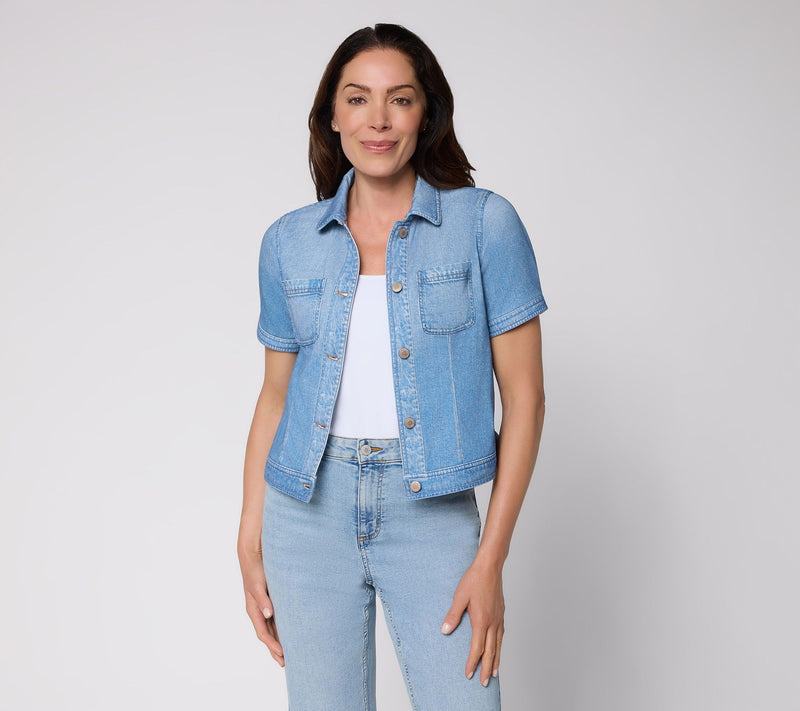 AnyBody Denim Effect Short Sleeve Jacket — Main view