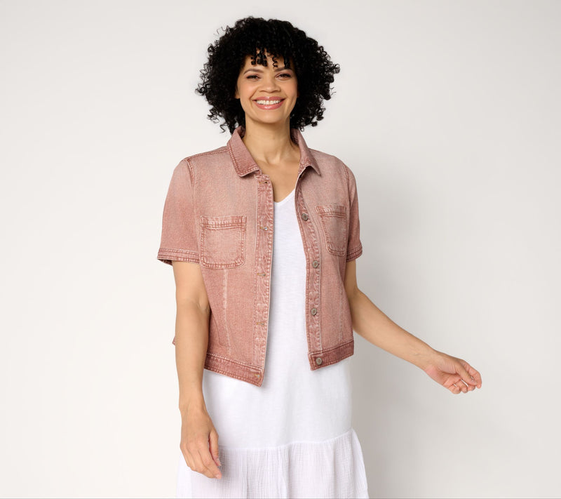 AnyBody Denim Effect Short Sleeve Jacket — View 3