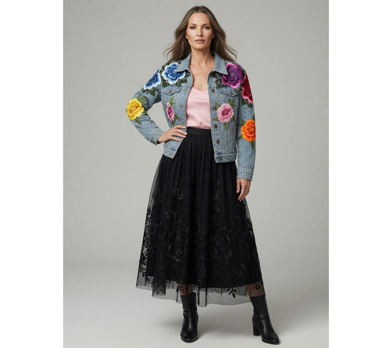 Nikki Lund Blossom 3D Floral Denim Jacket — View 11
