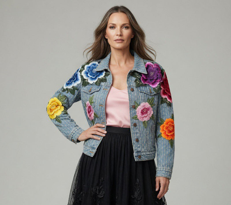 Nikki Lund Blossom 3D Floral Denim Jacket — View 5