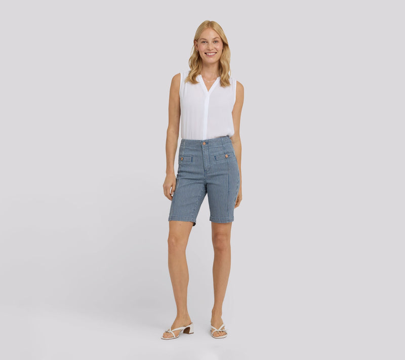 NYDJ High Rise Ella Stripe Denim Shorts — View 6