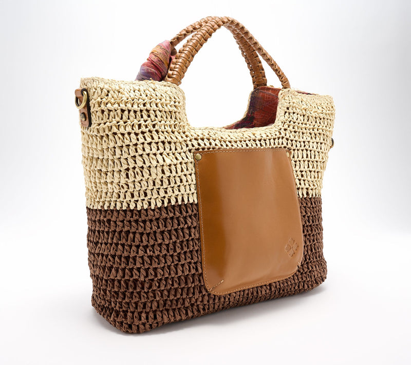 "As Is" Patricia Nash Gabriella Raffia Tote with Scarf — View 2
