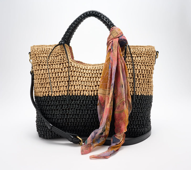 "As Is" Patricia Nash Gabriella Raffia Tote with Scarf — View 8