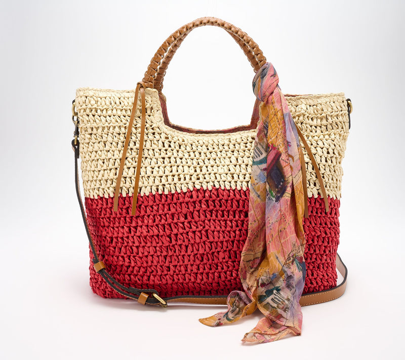 "As Is" Patricia Nash Gabriella Raffia Tote with Scarf — View 9