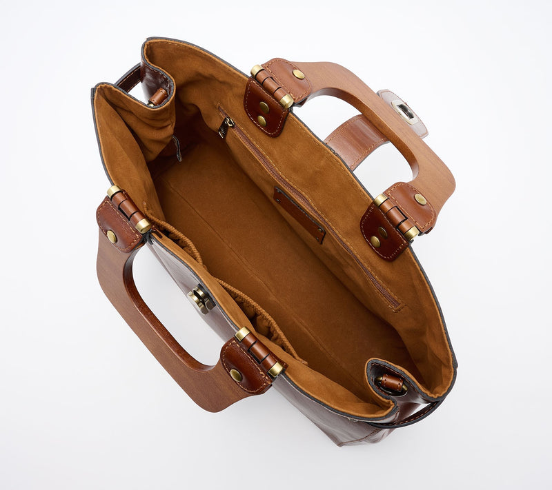 "As Is" Patricia Nash Sansia Wooden Top Handle Satchel Bag — View 3