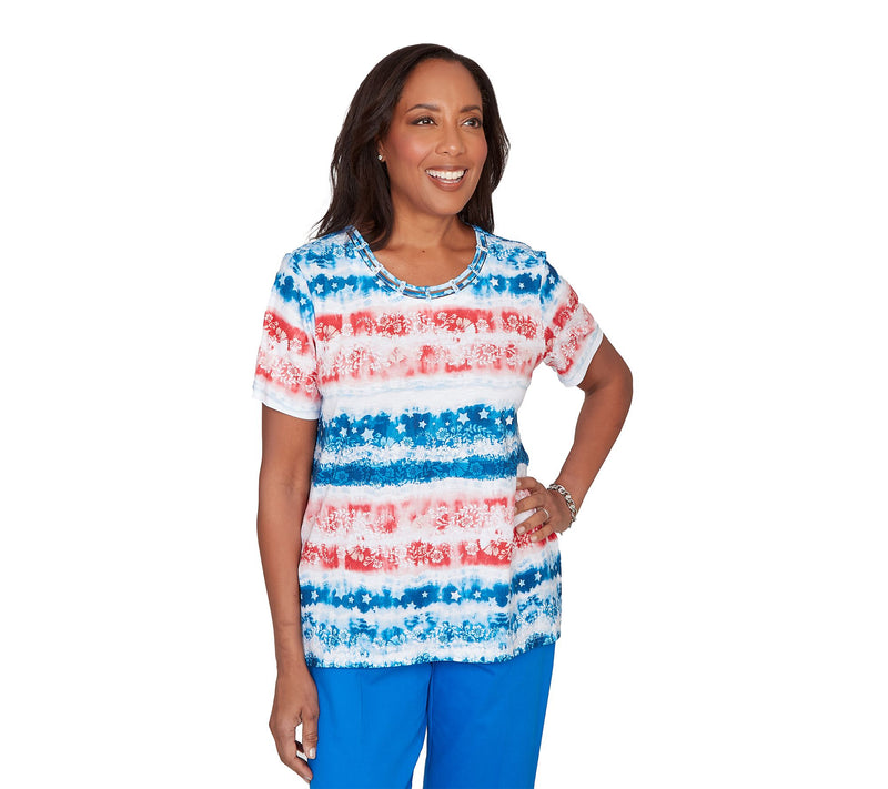 Alfred Dunner Women's Americana Tie Dye StripesTee — Main view