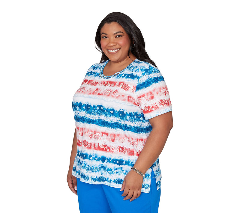 Alfred Dunner Women's Americana Tie Dye StripesTee — View 7