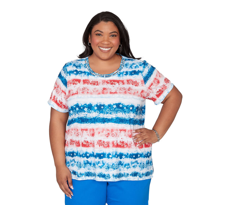 Alfred Dunner Women's Americana Tie Dye StripesTee — View 5