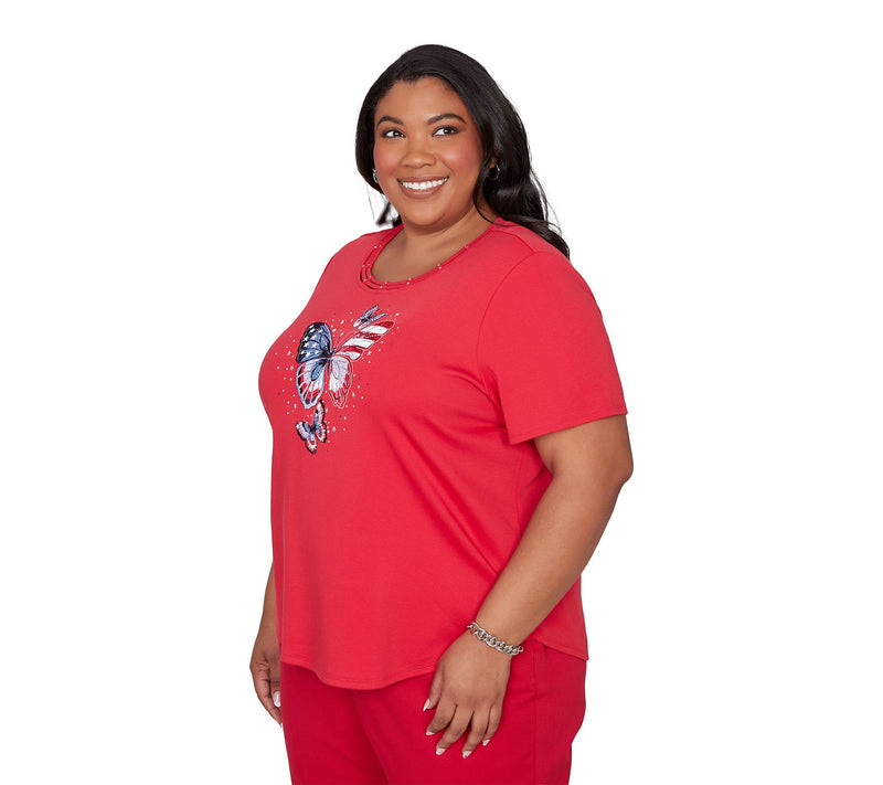 Alfred Dunner Women's Sparkling Americana Butterfly Tee — View 6