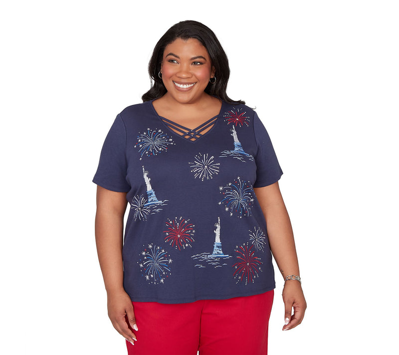 Alfred Dunner Women's Statue of Liberty Fireworks Tee — View 5