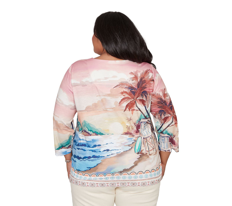 Alfred Dunner Women's Sunset Beach Scenic SplitNeck Top — View 6