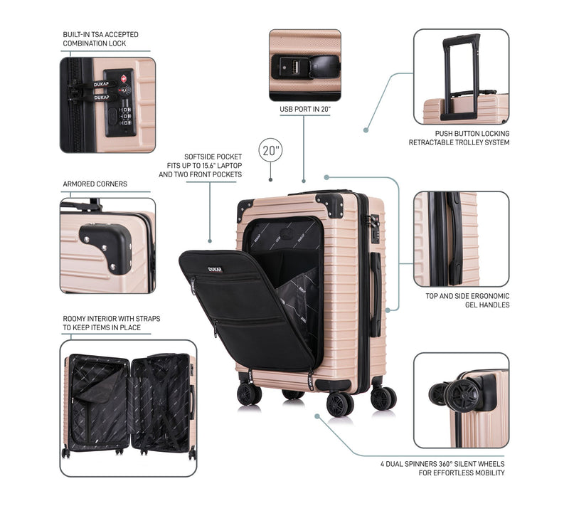 DUKAP Tour Lightweight  20" Carry On w/ Integrated USB Port — View 4